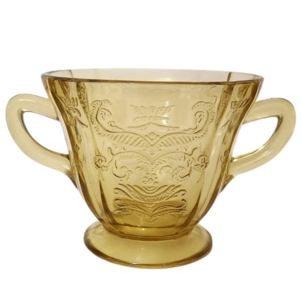 Federal Glass Madrid Amber Footed Sugar Bowl 3" Depression Glass Vintage